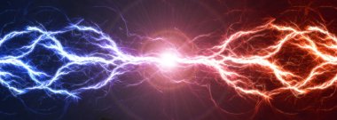 Ateş ve buz yıldırımı arka planı, elektrik enerjisi soyut