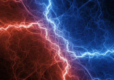 Ateş ve buz yıldırımı arka planı, elektrik enerjisi soyut