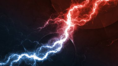 Ateş ve buz yıldırımı arka planı, elektrik enerjisi soyut