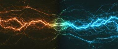 Ateş ve buz yıldırımı arka planı, elektrik enerjisi soyut