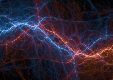 Ateş ve buz yıldırımı arka planı, elektrik enerjisi soyut