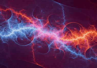 Kırmızı ve mavi yıldırım, soyut plazma arkaplanı