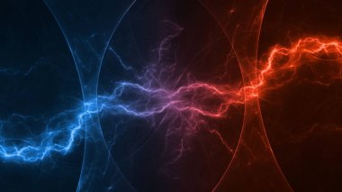 Ateş ve buz plazma yıldırımı, soyut enerji ve elektrik arkaplanı