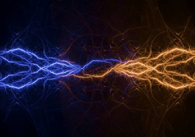 Ateş ve buz yıldırımı arka planı, soyut elektrik plazması