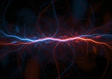 Ateş ve buz yıldırımı arka planı, elektrik enerjisi soyut