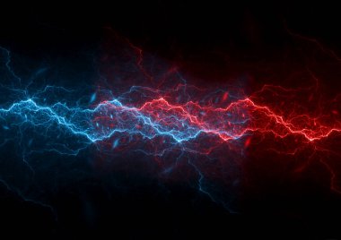 Kırmızı ve mavi yıldırım, soyut plazma arkaplanı