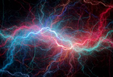Kırmızı ve mavi yıldırım ve plazma arkaplan, soyut enerji ve elektrik arkaplan