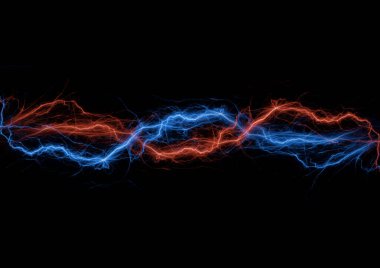 Kırmızı ve mavi yıldırım, soyut elektrik arka plan yangın ve buz elementi