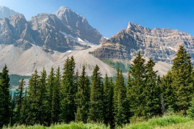 Buzul parkı boyunca uzanan Majestic Rocky Dağları, Banff Ulusal Parkı, Kanada