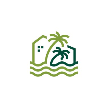 Palm House plaj deniz dalgası logo ikonu illüstrasyonu