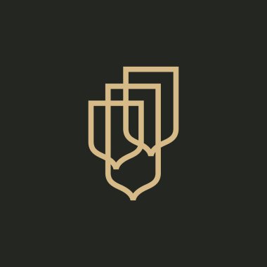 Üçlü Altın Kalkan Koruyucu Güvenliği Logo Vektör Simgesi İllüstrasyonu