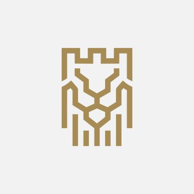 Aslan Kalesi Kale Koruma Güvenliği Altın Logo Vektör Simgesi İllüstrasyonu