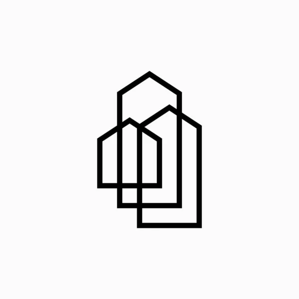 Trippel Tre Hus Bolån Fastigheter Skissera Logotyp Vektor Ikon Illustration — Stock vektor