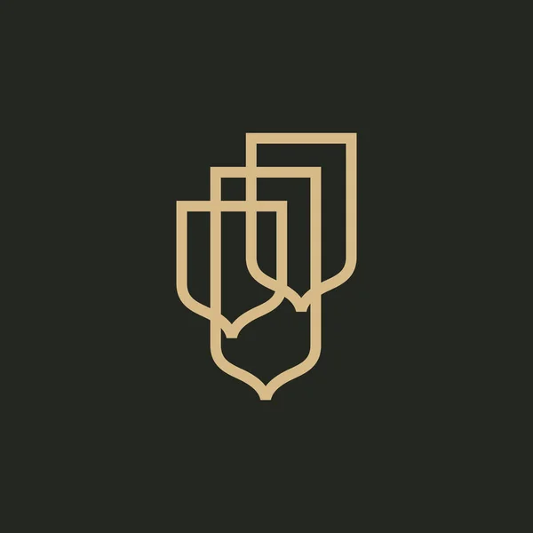 Triple Three Gold Shield Protector Security Outline Logo Vector Icon - Stok Vektor