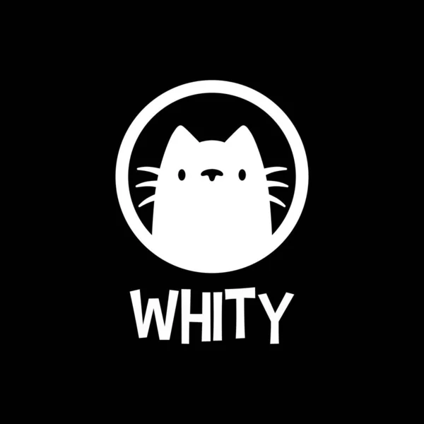 Cute White Cat Mascot Character Cartoon Circle Emblem Logo Vector — Stock Vector
