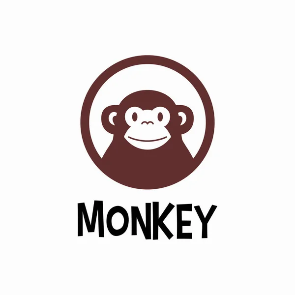 Cute Monkey Chimp Maskot Kartun Bundar Lingkaran Emblem Logo Vektor Stok Ilustrasi Bebas Royalti