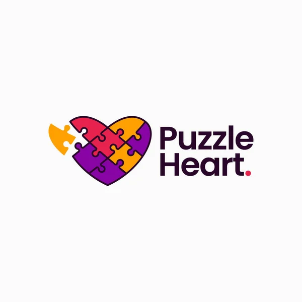 Love Puzzle Heart Match Colorful Logo Vector Icon Illustration 스톡 벡터