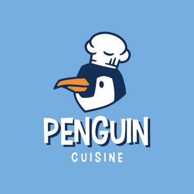 Penguen Aşçısı Pastanesi Mutfak Çizgi Film Karakteri Logo Vektörü Resimleri