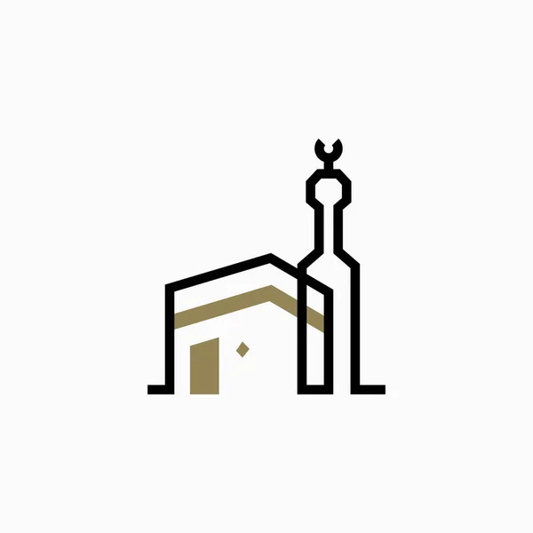 Hajj Umrah Kaaba Tour Travel Masjidil Haram Körvonalazott Logó Vektor — Stock Vector