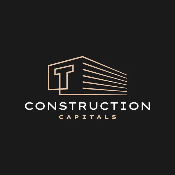 Letter Construction Perspective Gold Outline Logo Vector Icon Illustratie — Stockvector