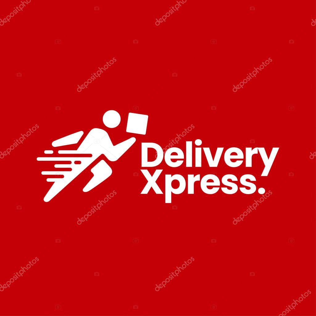 Fast delivery man quick dash logo vector icon illustration