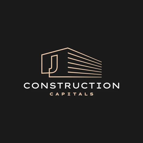 Lettre Construction Perspective Gold Outline Logo Vector Icon Illustration — Image vectorielle