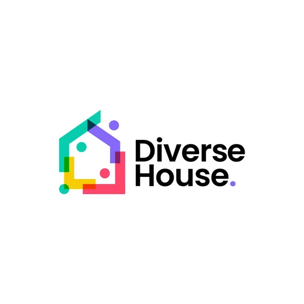 Різноманітність Люди Будинок Родина Барвистий Логотип Векторна Ілюстрація Ліцензійні Стокові Ілюстрації