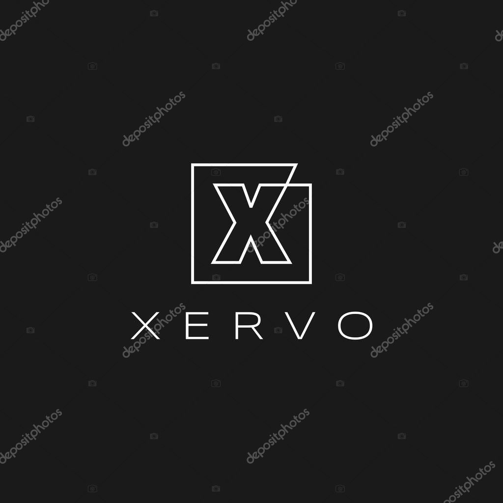 Square X Letter Initial Lettermark Continuous Line White Outline on Black Logo Vector Icon Illustration