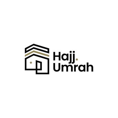 Haj Umrah 'ın Kabe Tur Seyahati Logo Vektörü İllüstrasyonu