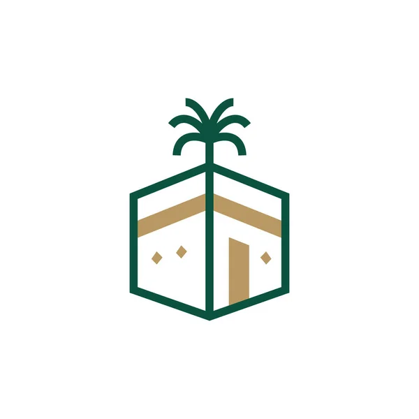 Kaaba Tropical Palm Tree Hajj Umrah Tour Очертания Логотипа Векторная — стоковый вектор