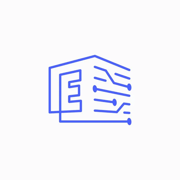 E字母技术电路立方体块Logo轮廓矢量图标说明 — 图库矢量图片
