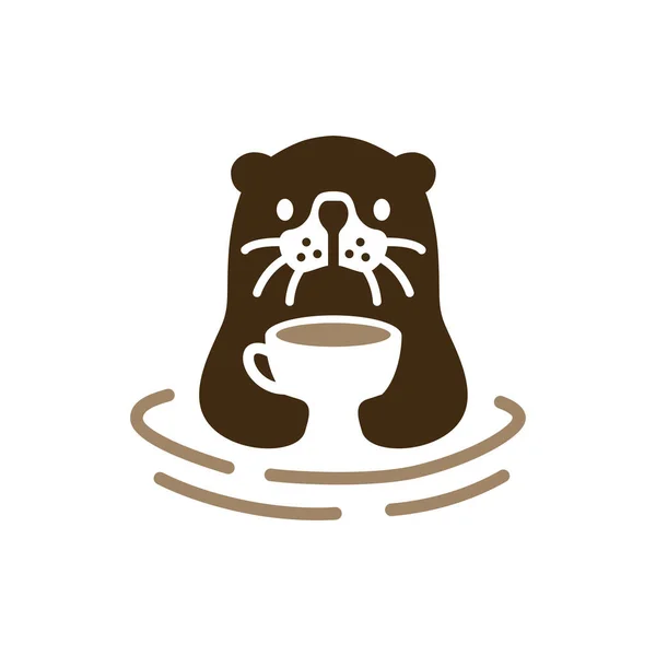 Морська Видра Кави Чашка Кафе Логотип Талісман Символ Векторна Ілюстрація — стоковий вектор