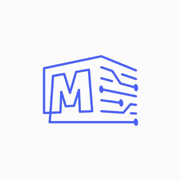M字母技术电路立方体块标志轮廓矢量图标说明 — 图库矢量图片