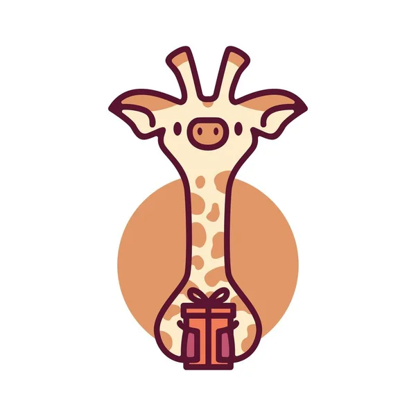 Jirafa Está Sosteniendo Regalo Cumpleaños Logotipo Dibujos Animados Mascota Personaje — Archivo Imágenes Vectoriales