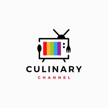 Kaşık çatalı yemek kanalı televizyon TV aşçılık eleştirisi logo vektör resimleme