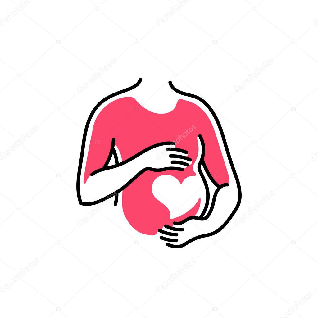 Pregnancy love heart logo pregnant woman maternal vector illustration