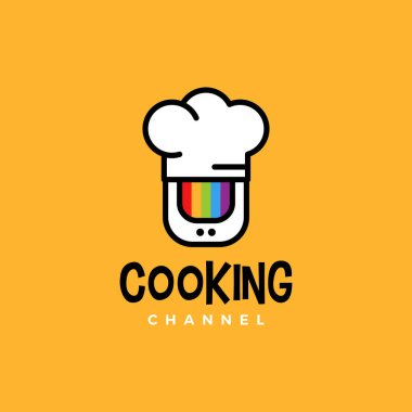 Retro TV şefi şapka logo vektör illüstrasyonunu pişirmek