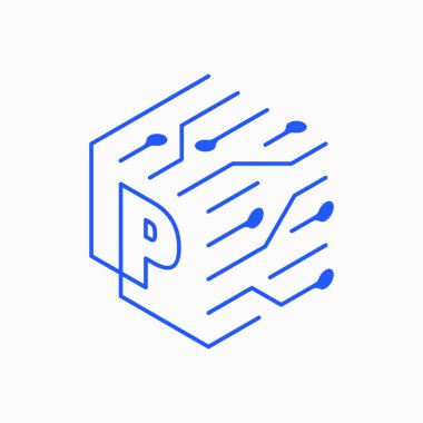 p harfi Cube Tech logo vektör resimleme