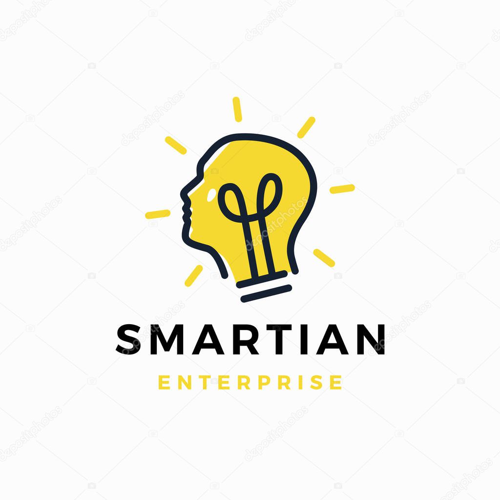 Human head bulb lamp smart idea innovation light logo vector icon illustration