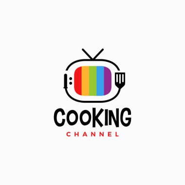 Spatula yemek kanalı retro televizyon televizyonu aşçılık eleştirisi logo vektör illüstrasyonu