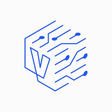 v harfli Küp Tech logo vektör resimleme