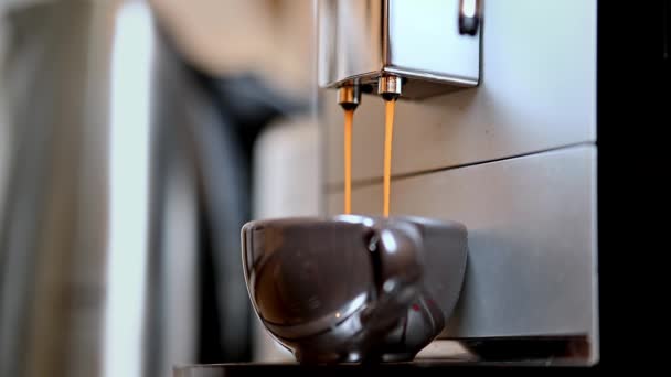 Espresso Makinesiyle Kahve Yapmak Bardağa Dökülen Mis Kokulu Kahve — Stok video