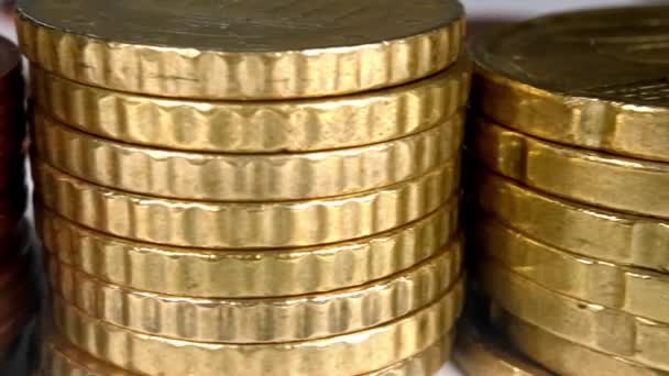 Panorama Muitas Pilhas Moedas Utilizadas União Europeia Euro Cent Coin — Vídeo de Stock