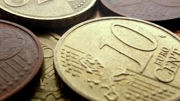 Bakgrund Från Utspridda Euromynt Euro Nära Håll Metallpengar — Stockvideo
