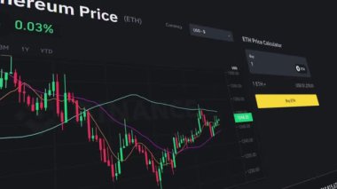 Ethereum fiyat paneli ekranı. Kripto para birimi işlem terminali.