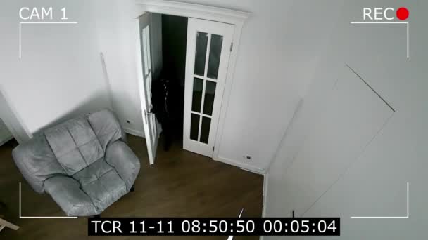 Widok Kamery Kamery Zarejestrowały Włamywacza Wchodzącego Domu — Wideo stockowe