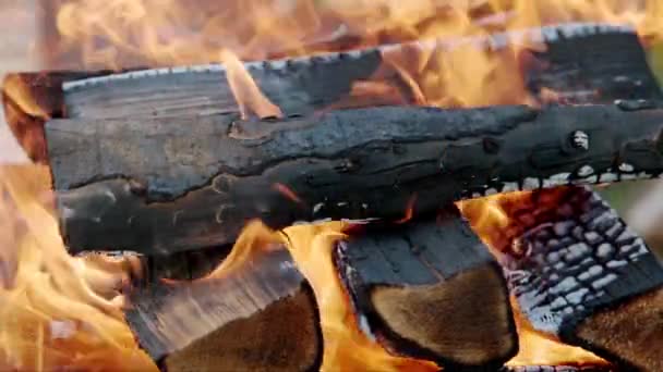 Close Burning Firewood Firebox Boiler Country House Burning Wood — Vídeos de Stock