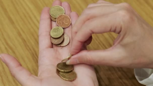 Woman Counts Coins Buy Groceries Rising Prices Impoverishment People — Video