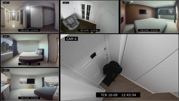 Camera Securitate Ecran Despărțit Monitorizarea Afișării Înregistrării Video Cameră Supraveghere — Videoclip de stoc