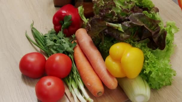 Una Mujer Hace Jugo Verduras Usando Exprimidor Cocina Casera Dieta — Vídeos de Stock